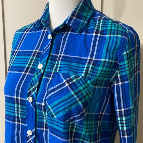Forever 21 Blue Plaid Button Down Flannel Shirt, Size XS - Picture 3 of 8